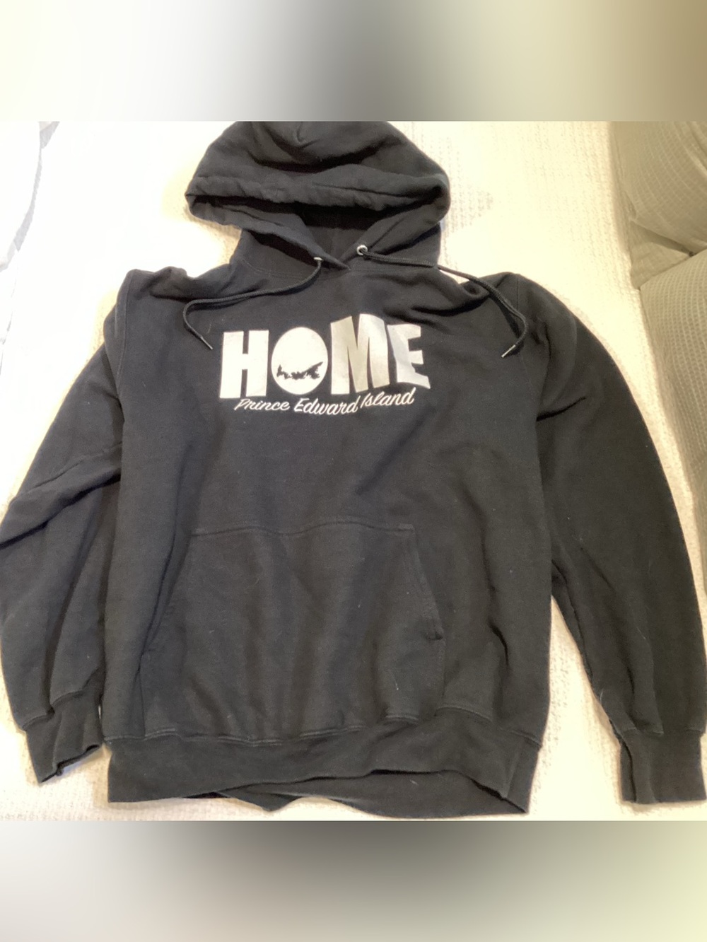ATC Black Hoodie with Large White HOME PEI Graphic